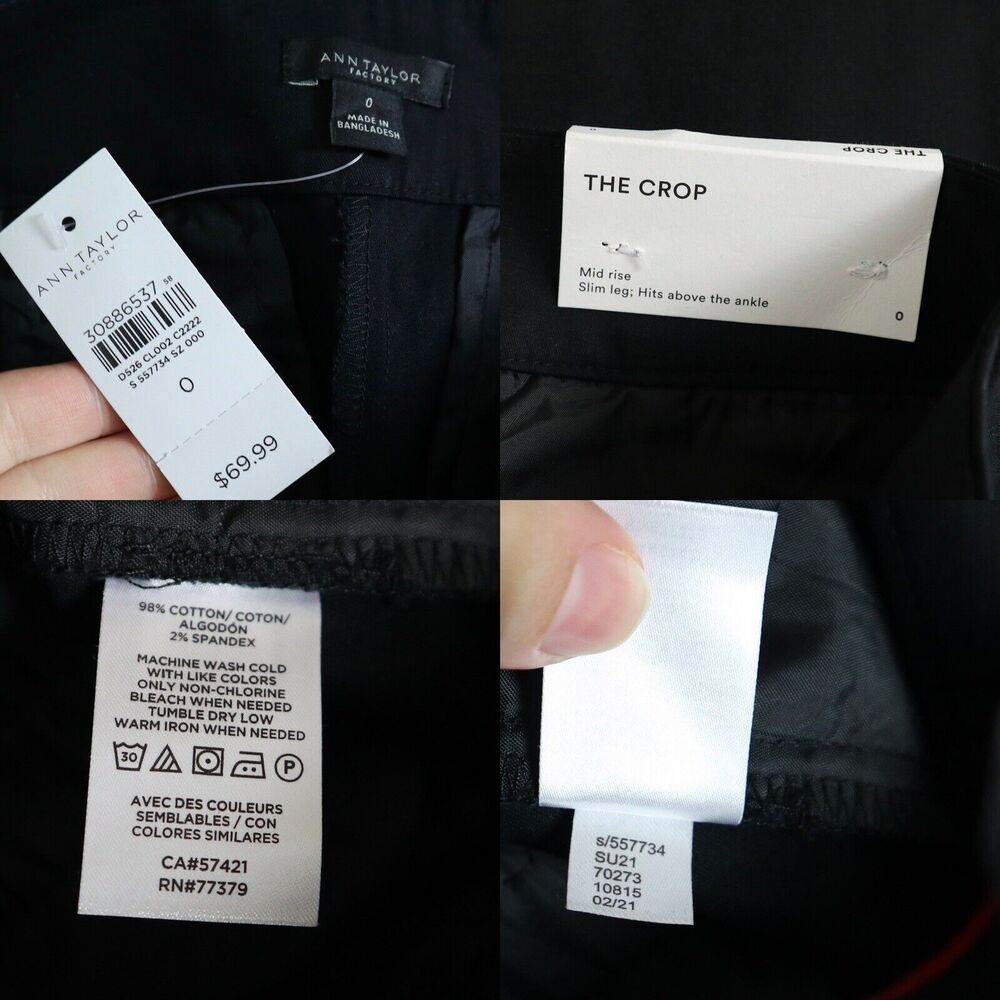 NWT Ann Taylor Size 0 The Crop Mid Rise Slim Leg Pants Black - Picture 4 of 10